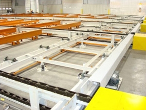 A close-up shot of the chain conveyor system