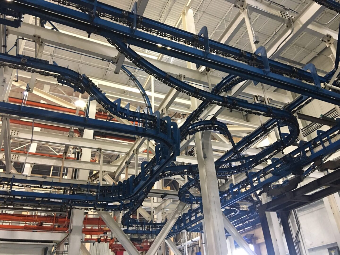 A close-up shot of Overhead Conveyor systems and equipments